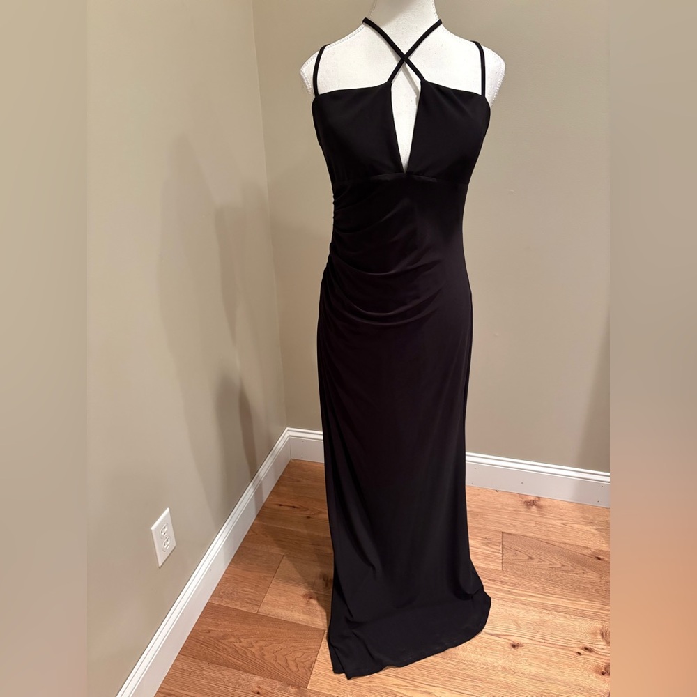 Laundry Elegant Black Evening Gown Sz 8 Spaghetti Straps Side Ruched Polyester